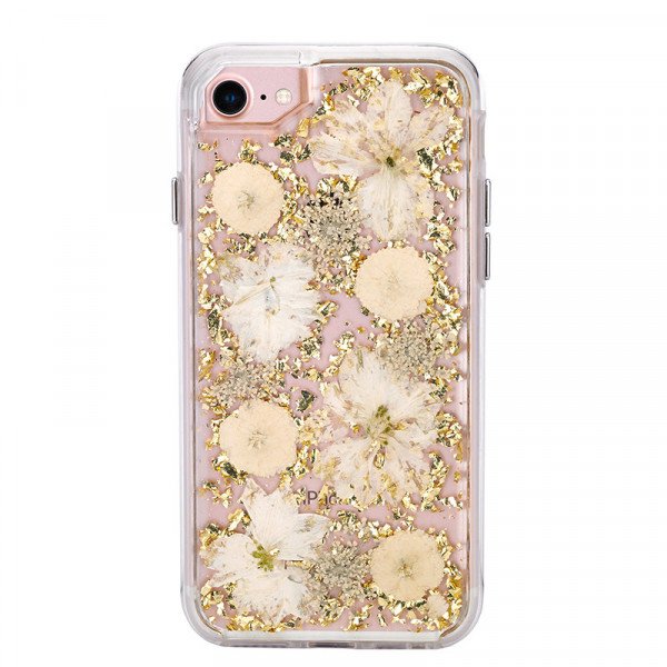 Wholesale iPhone 8 / 7 / 6S / 6 Luxury Glitter Dried Natural Flower Petal Clear Hybrid Case (Gold Yellow)